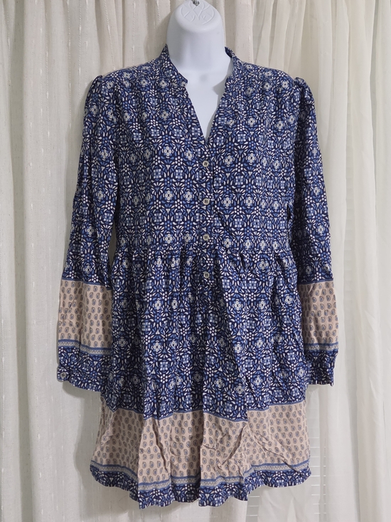 En Creme Dresses & Skirts - En Creme Blue & Cream Paisley Long Sleeve Tunic Dress